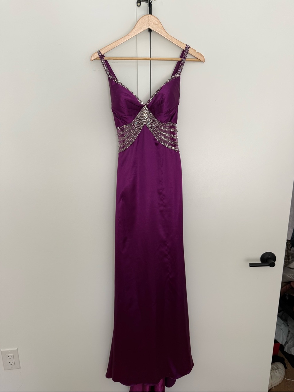 Beaded Deep Purple Prom Gown with Spaghetti Straps